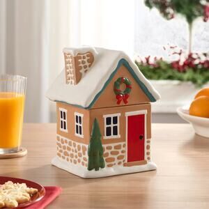 Holiday 57 oz Gingerbread House Glazed Ceramic Treat Cookie Jar Christmas Decor